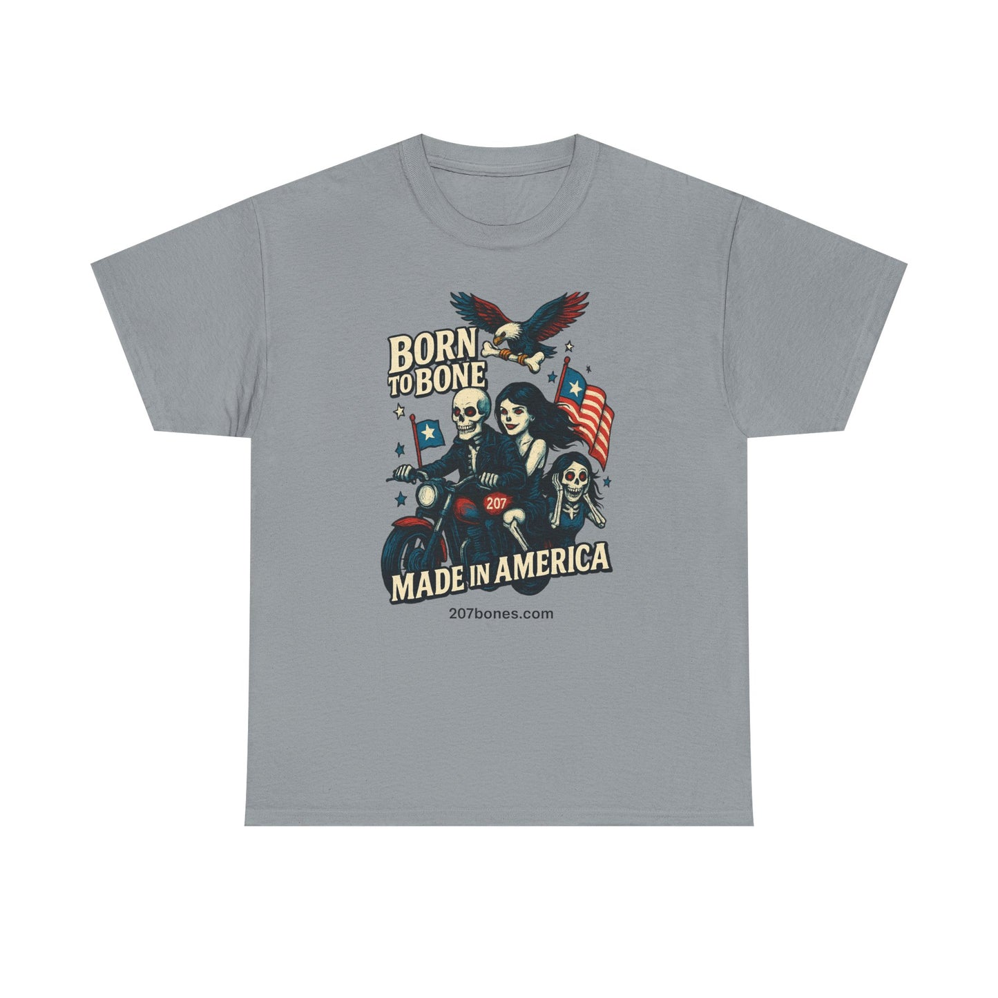Vintage-Inspired Graphic T-Shirt, Born to Bone Tee, Patriotic Apparel, Unisex Tee for Motorcycle Enthusiasts, Made in America Shirt, [...]