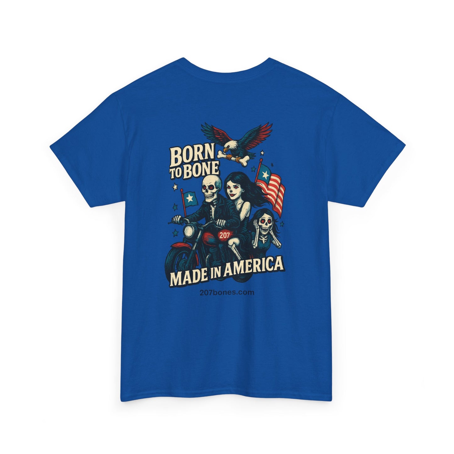 Patriotic Graphic Tee - Born to Bone, Unisex Heavy Cotton T-Shirt, Perfect for BBQs, Independence Day, and Casual Outings