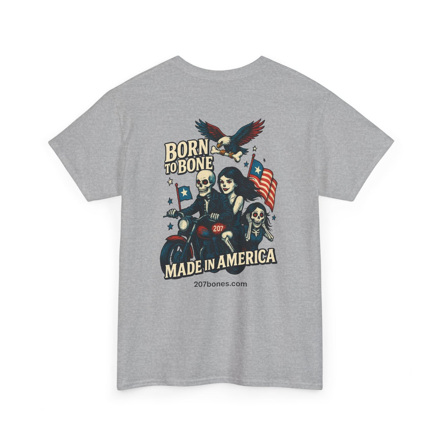 Patriotic Graphic Tee - Born to Bone, Unisex Heavy Cotton T-Shirt, Perfect for BBQs, Independence Day, and Casual Outings