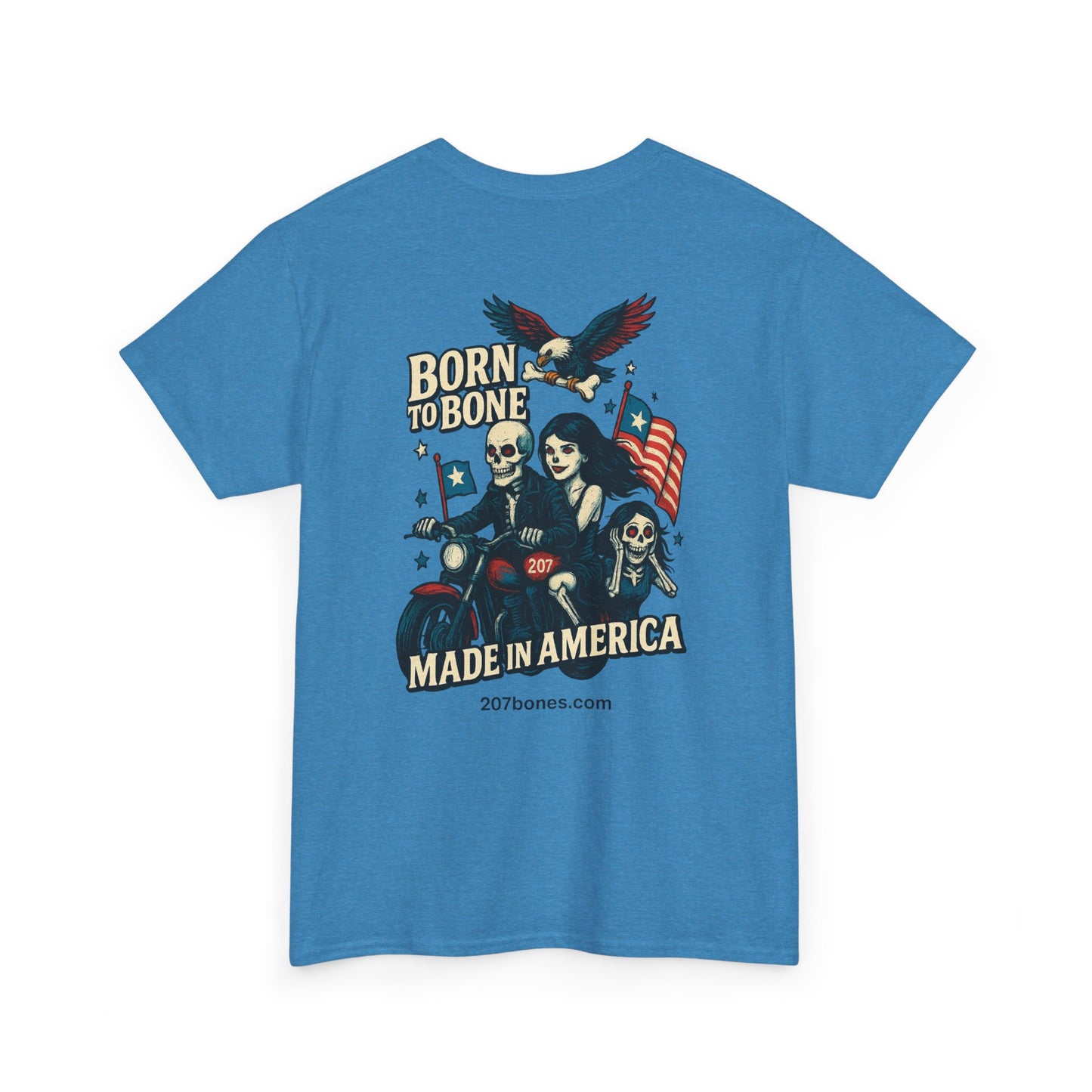 Patriotic Graphic Tee - Born to Bone, Unisex Heavy Cotton T-Shirt, Perfect for BBQs, Independence Day, and Casual Outings