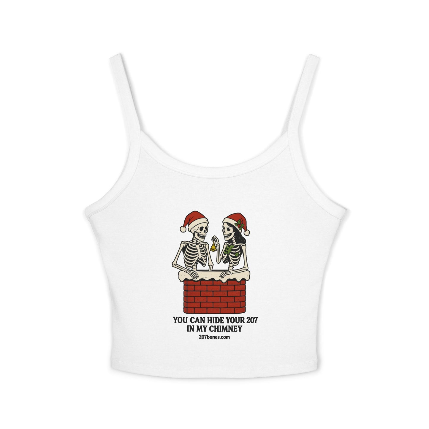 Festive Skeletons Spaghetti Strap Tank Top - Holiday Humor, Summer Wear, Casual Style, Halloween, Christmas Party