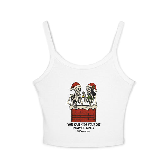 Festive Skeletons Spaghetti Strap Tank Top - Holiday Humor, Summer Wear, Casual Style, Halloween, Christmas Party