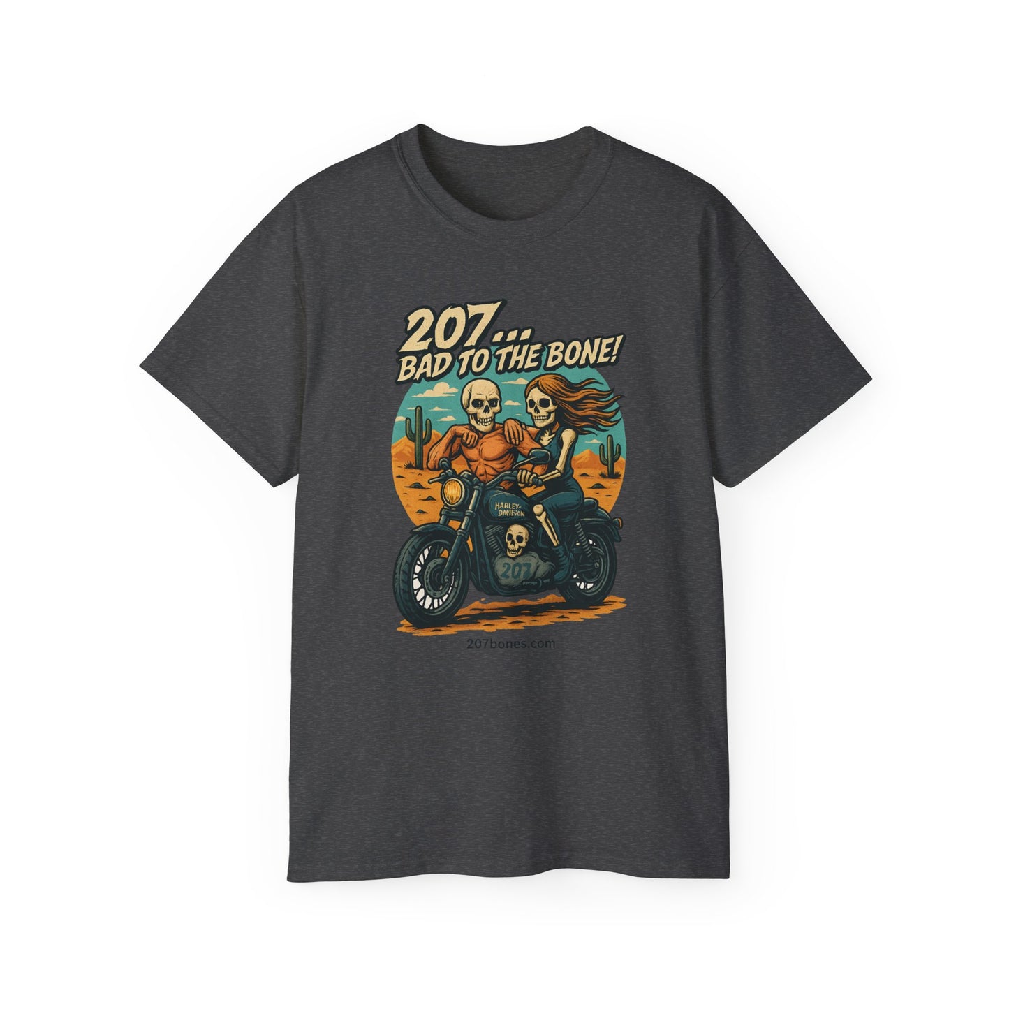 Bad to the Bone Unisex Cotton Tee, Vintage Motorcycle Shirt, Biker Gift, Skull Art Tee, Casual Wear, Unisex Graphic T-Shirt