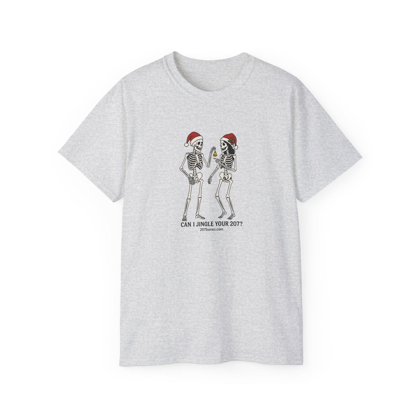 Humorous Skeleton Christmas Tee, Fun Holiday Shirt, Unisex Graphic T-Shirt, Gift for Halloween Lovers, Quirky Party Wear
