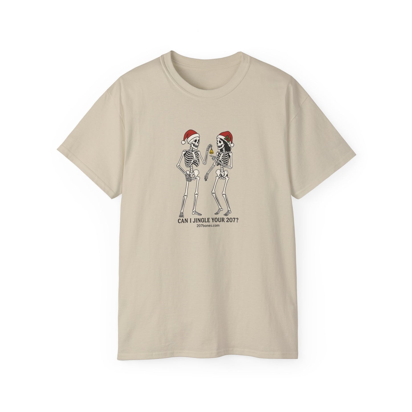 Humorous Skeleton Christmas Tee, Fun Holiday Shirt, Unisex Graphic T-Shirt, Gift for Halloween Lovers, Quirky Party Wear