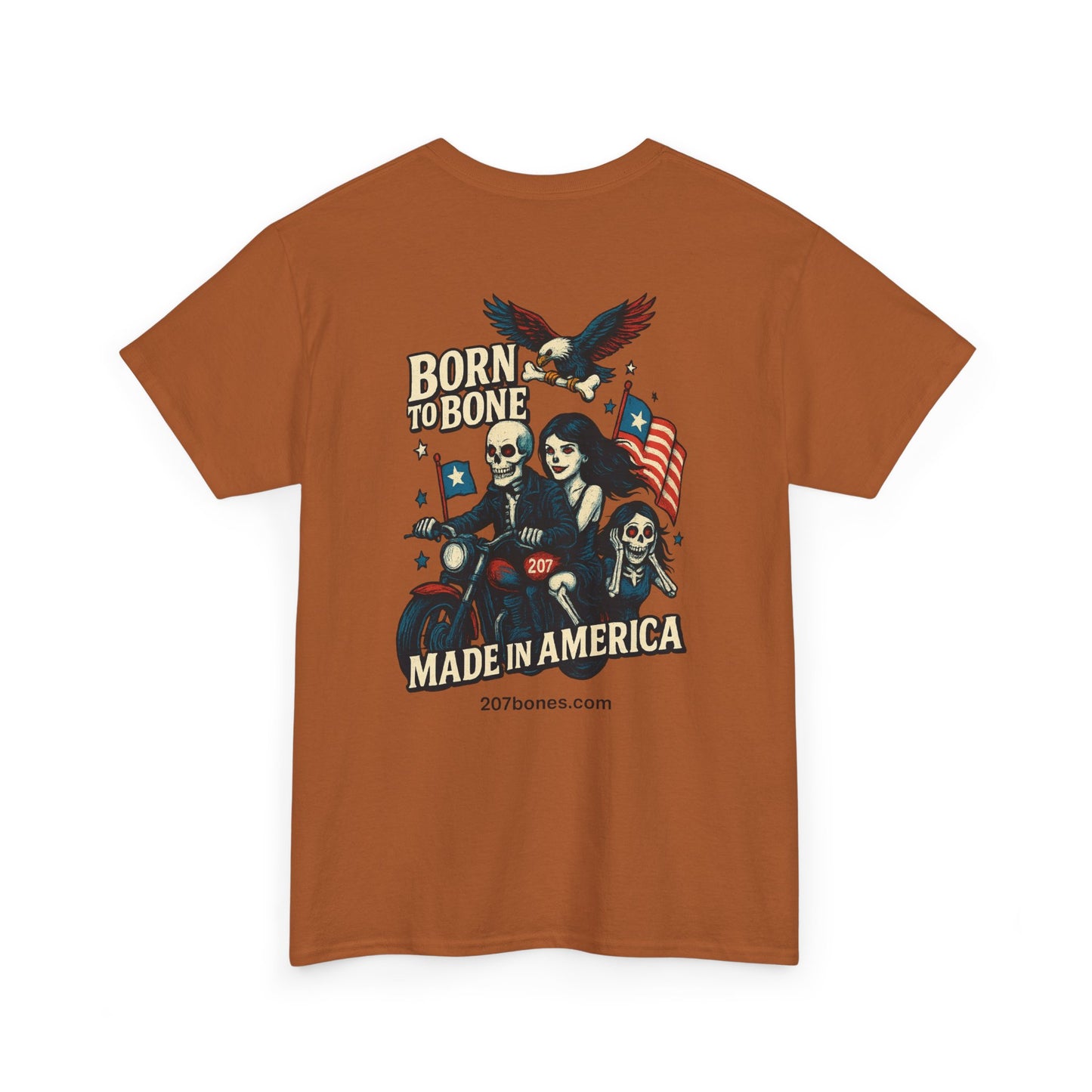 Patriotic Graphic Tee - Born to Bone, Unisex Heavy Cotton T-Shirt, Perfect for BBQs, Independence Day, and Casual Outings
