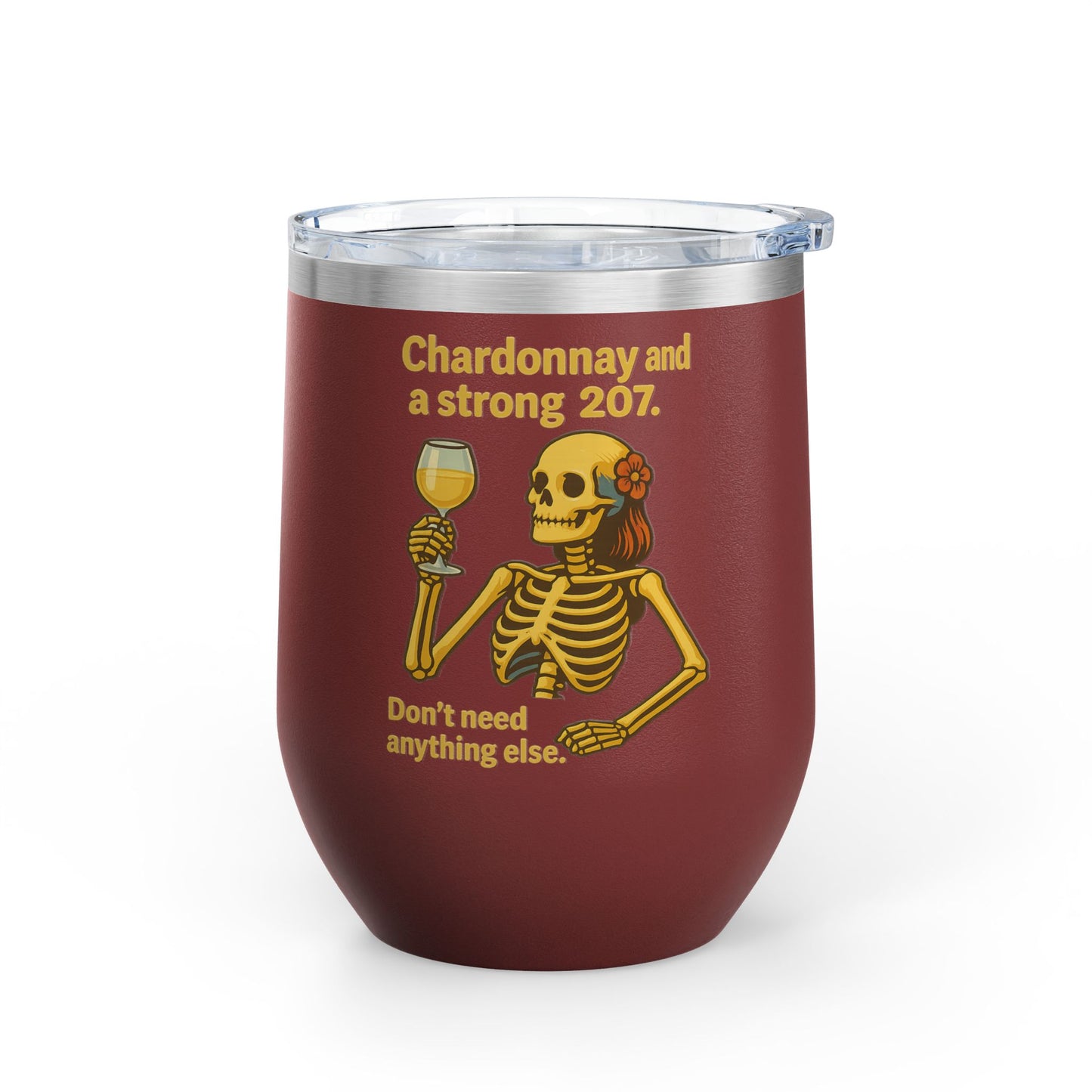 Chardonnay Skeleton Wine Tumbler, Fun Gift for Wine Lovers, Perfect for Parties, Outdoor Events, Drinkware for Celebrations