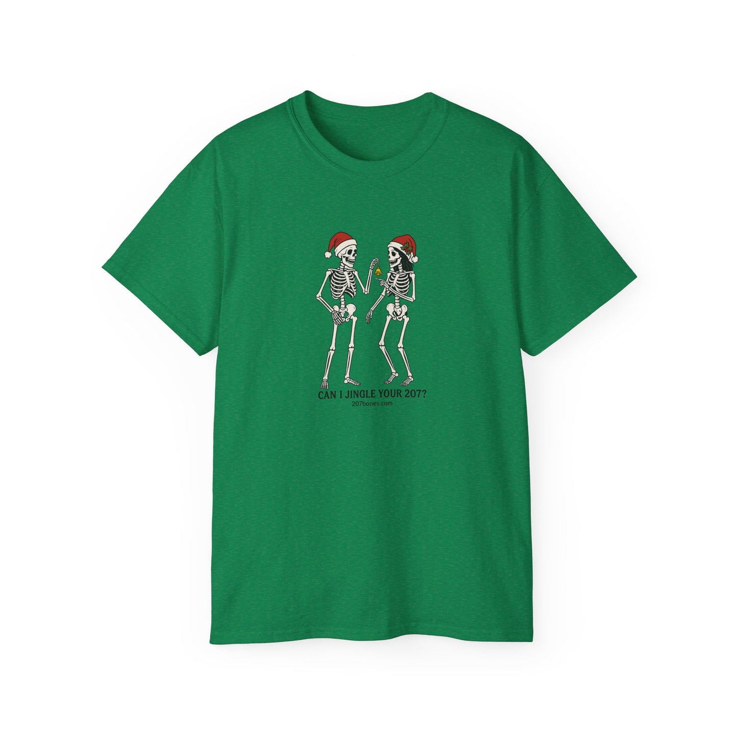 Humorous Skeleton Christmas Tee, Fun Holiday Shirt, Unisex Graphic T-Shirt, Gift for Halloween Lovers, Quirky Party Wear