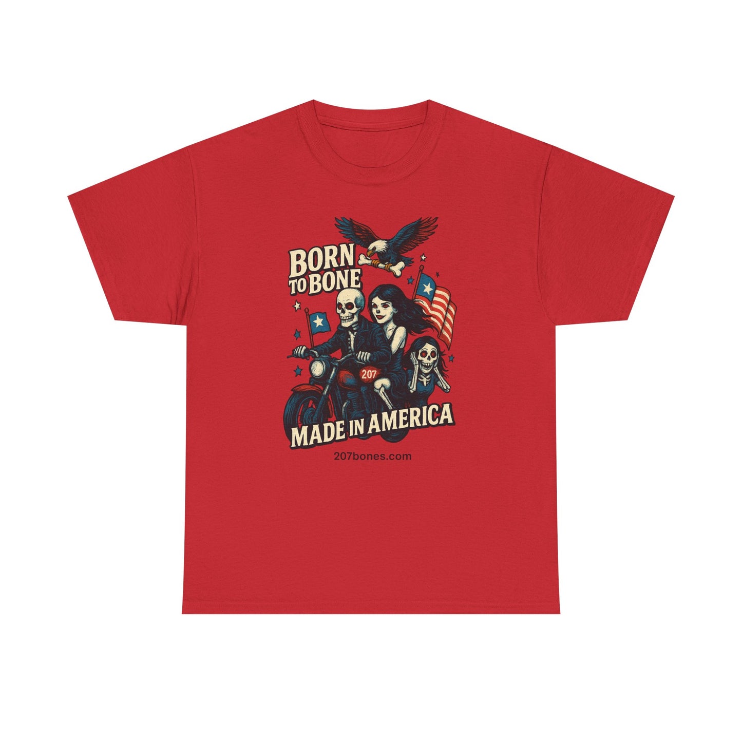 Vintage-Inspired Graphic T-Shirt, Born to Bone Tee, Patriotic Apparel, Unisex Tee for Motorcycle Enthusiasts, Made in America Shirt, [...]