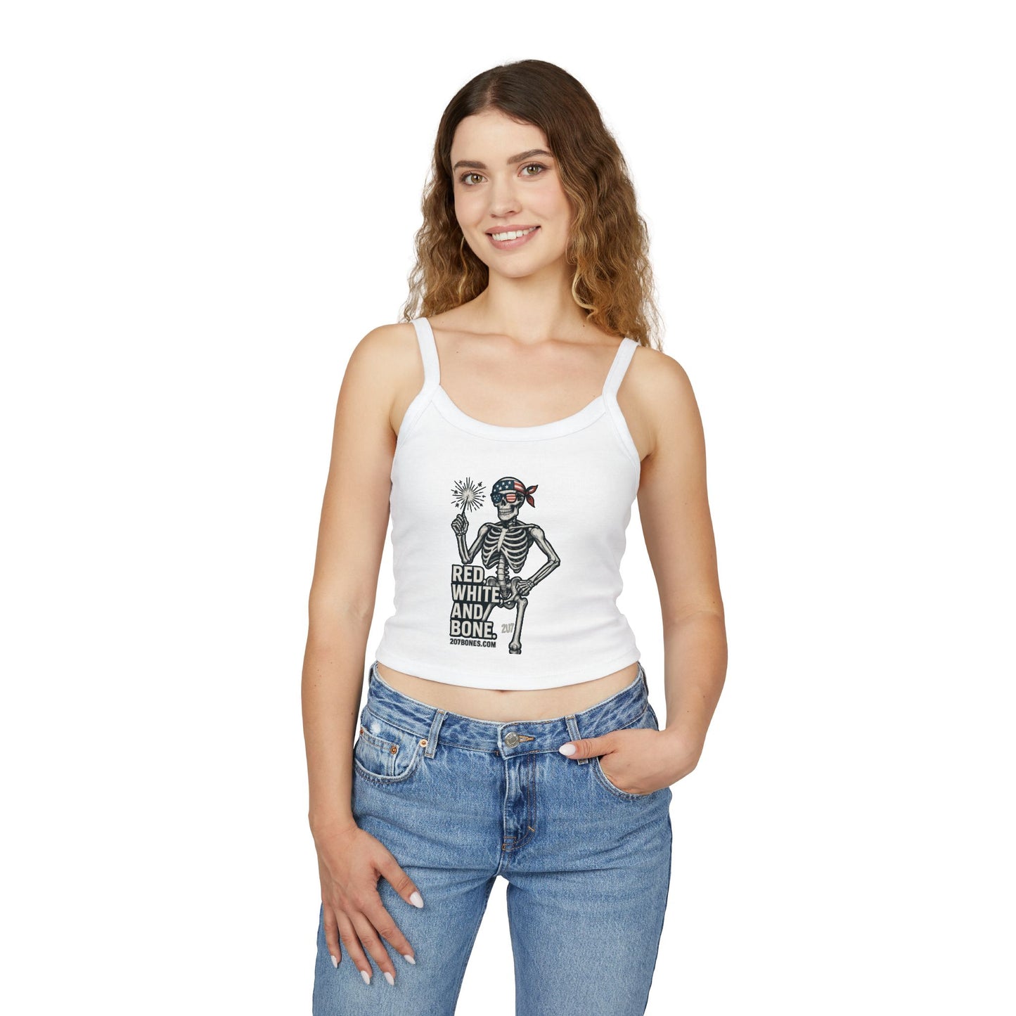 Patriotic Skeleton Tank Top, Women's Spaghetti Strap Tank, Summer Style, Holiday Apparel, 4th of July, Festival Outfit, Casual Wear