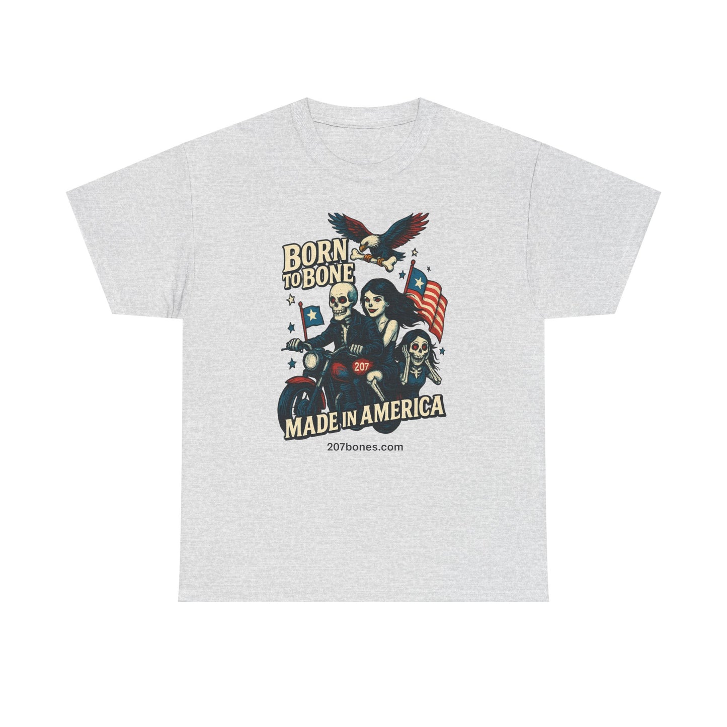 Vintage-Inspired Graphic T-Shirt, Born to Bone Tee, Patriotic Apparel, Unisex Tee for Motorcycle Enthusiasts, Made in America Shirt, [...]