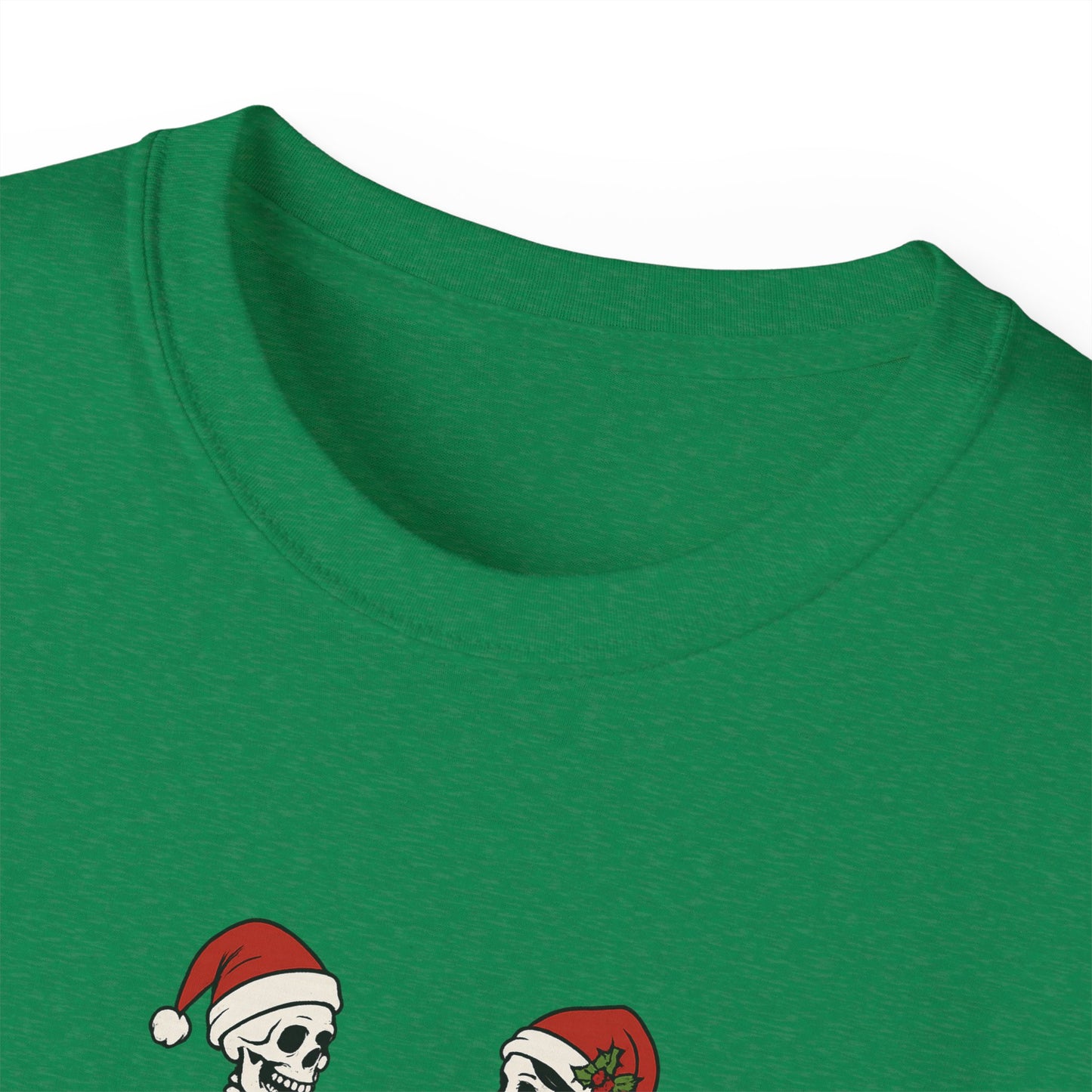 Humorous Skeleton Christmas Tee, Fun Holiday Shirt, Unisex Graphic T-Shirt, Gift for Halloween Lovers, Quirky Party Wear