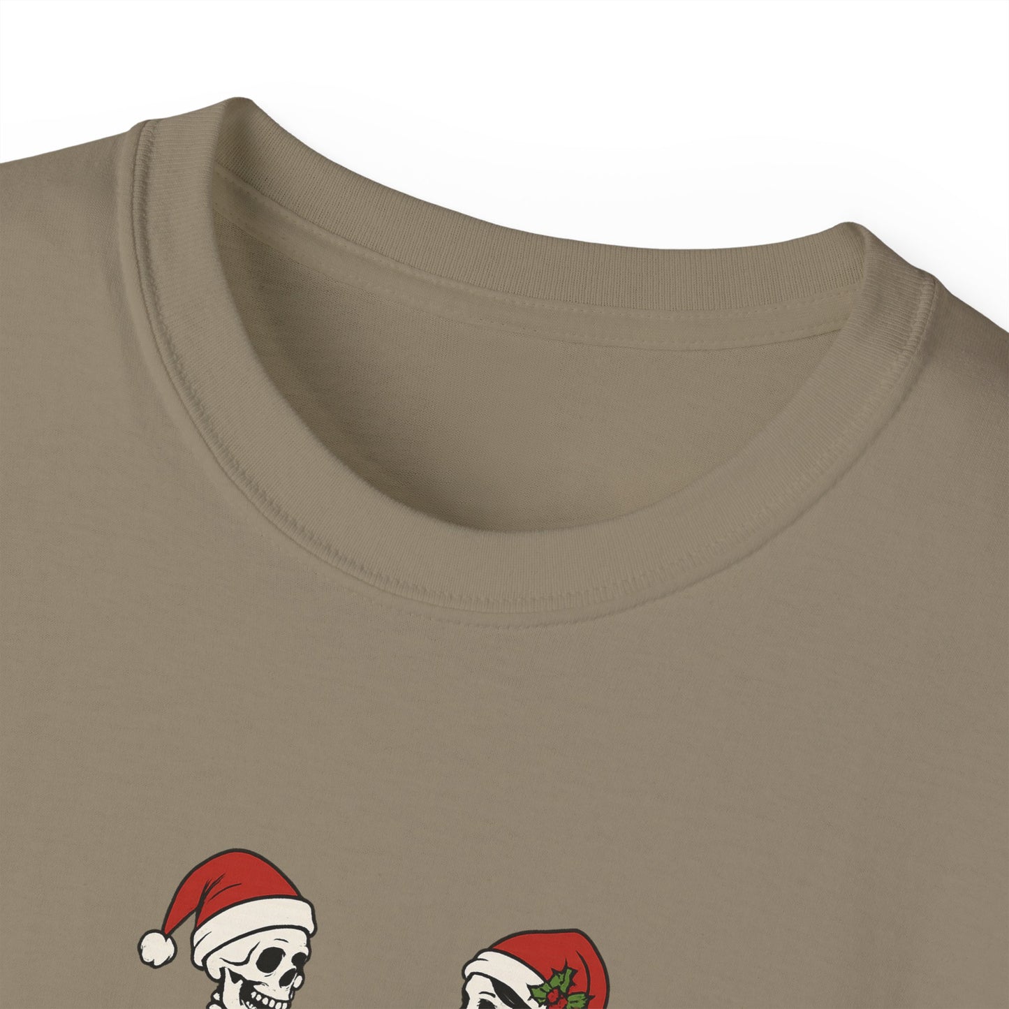 Humorous Skeleton Christmas Tee, Fun Holiday Shirt, Unisex Graphic T-Shirt, Gift for Halloween Lovers, Quirky Party Wear