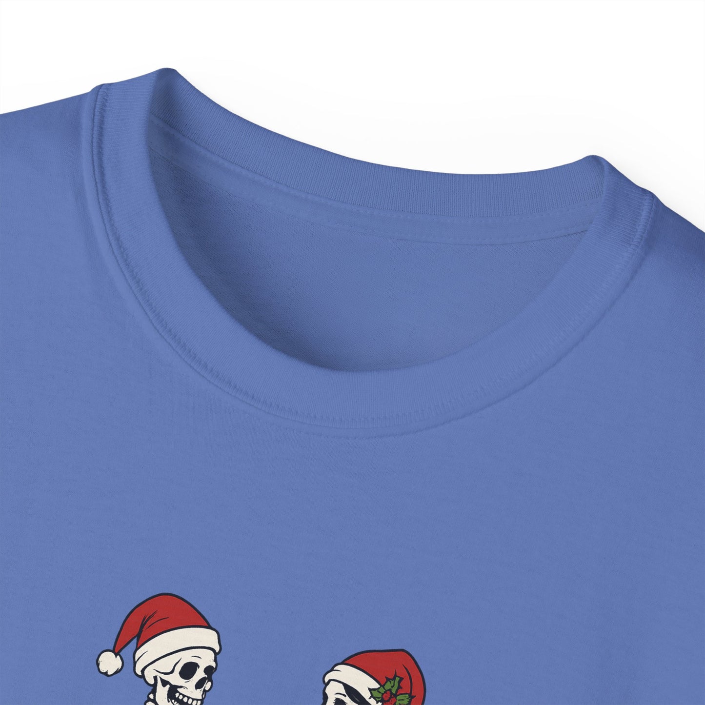 Humorous Skeleton Christmas Tee, Fun Holiday Shirt, Unisex Graphic T-Shirt, Gift for Halloween Lovers, Quirky Party Wear