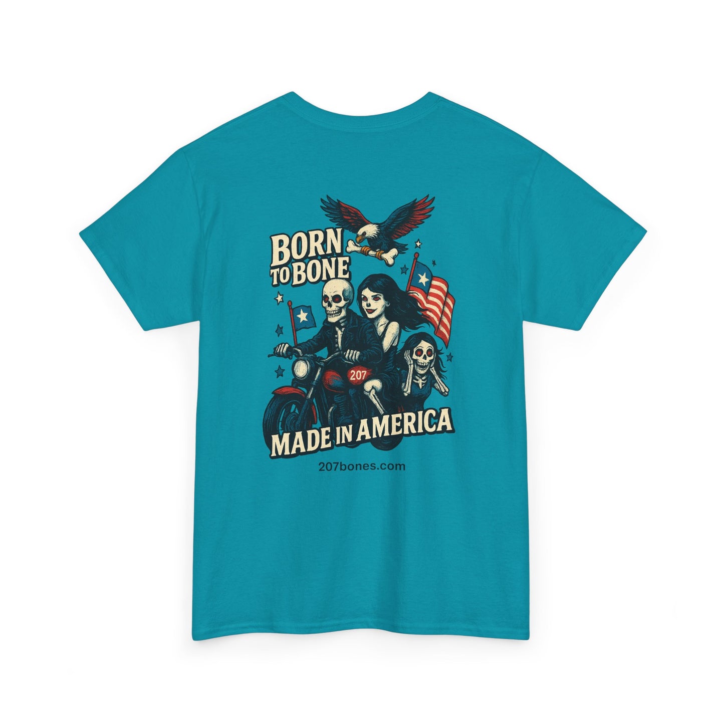 Patriotic Graphic Tee - Born to Bone, Unisex Heavy Cotton T-Shirt, Perfect for BBQs, Independence Day, and Casual Outings