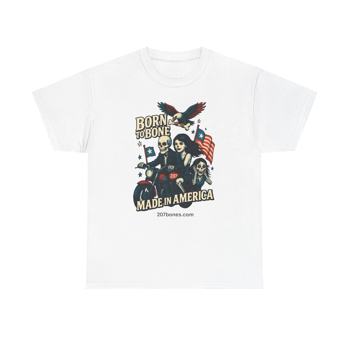 Vintage-Inspired Graphic T-Shirt, Born to Bone Tee, Patriotic Apparel, Unisex Tee for Motorcycle Enthusiasts, Made in America Shirt, [...]