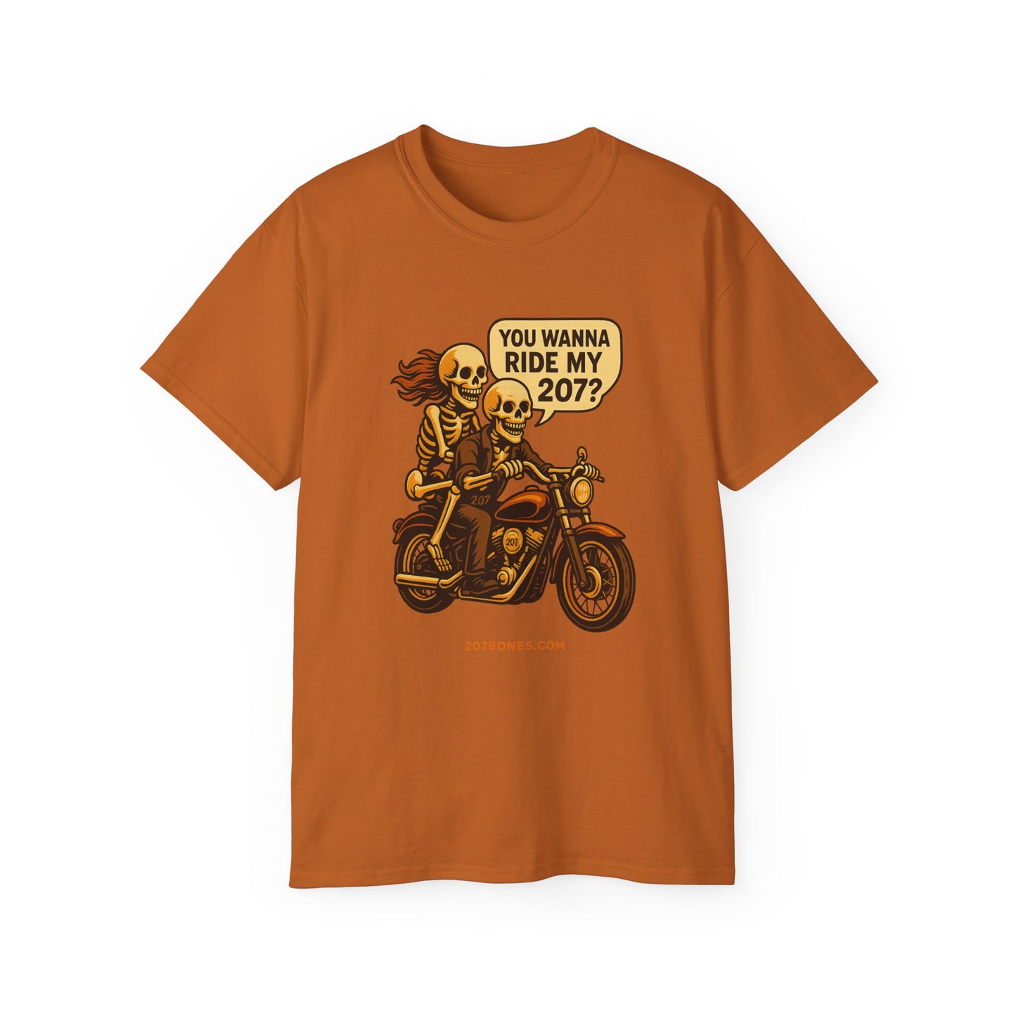 Skeletons Motorcycle Ride Unisex T-Shirt | Fun Graphic Tee for Bikers, Halloween, Casual Wear, Gift Idea