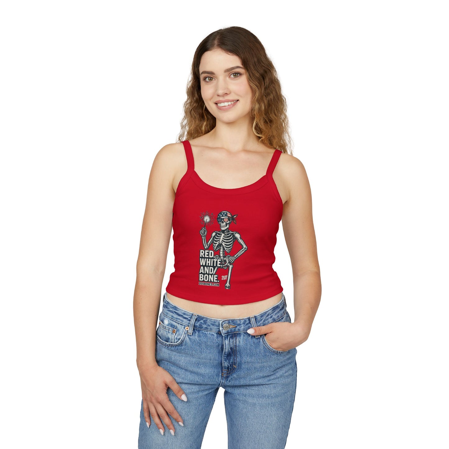 Patriotic Skeleton Tank Top, Women's Spaghetti Strap Tank, Summer Style, Holiday Apparel, 4th of July, Festival Outfit, Casual Wear