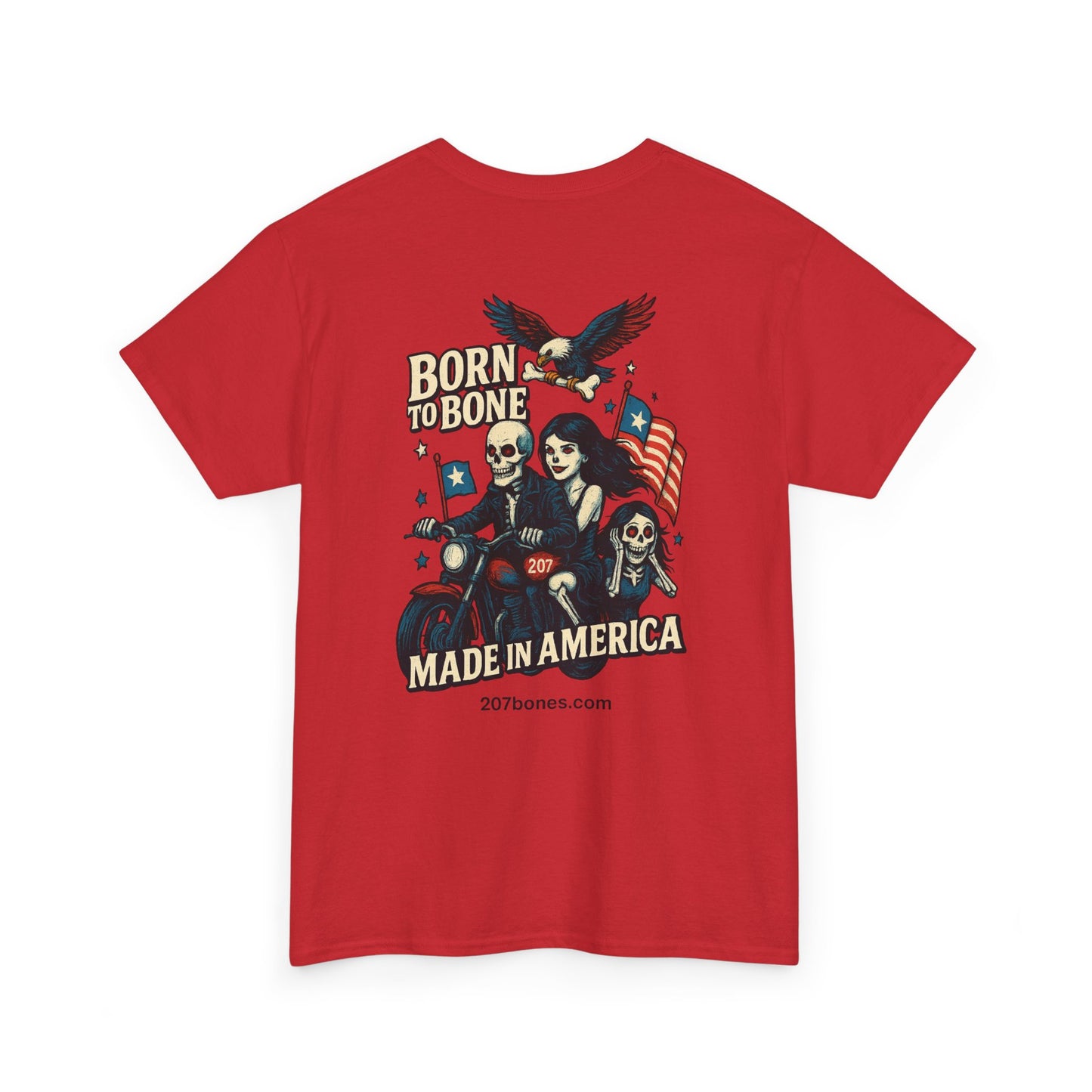 Patriotic Graphic Tee - Born to Bone, Unisex Heavy Cotton T-Shirt, Perfect for BBQs, Independence Day, and Casual Outings