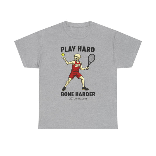 Play Hard Bone Harder Unisex Heavy Cotton Tee, Funny Sports Tee, Playful Gift for Athletes, Summer Casual Wear, Unique Workout Shirt