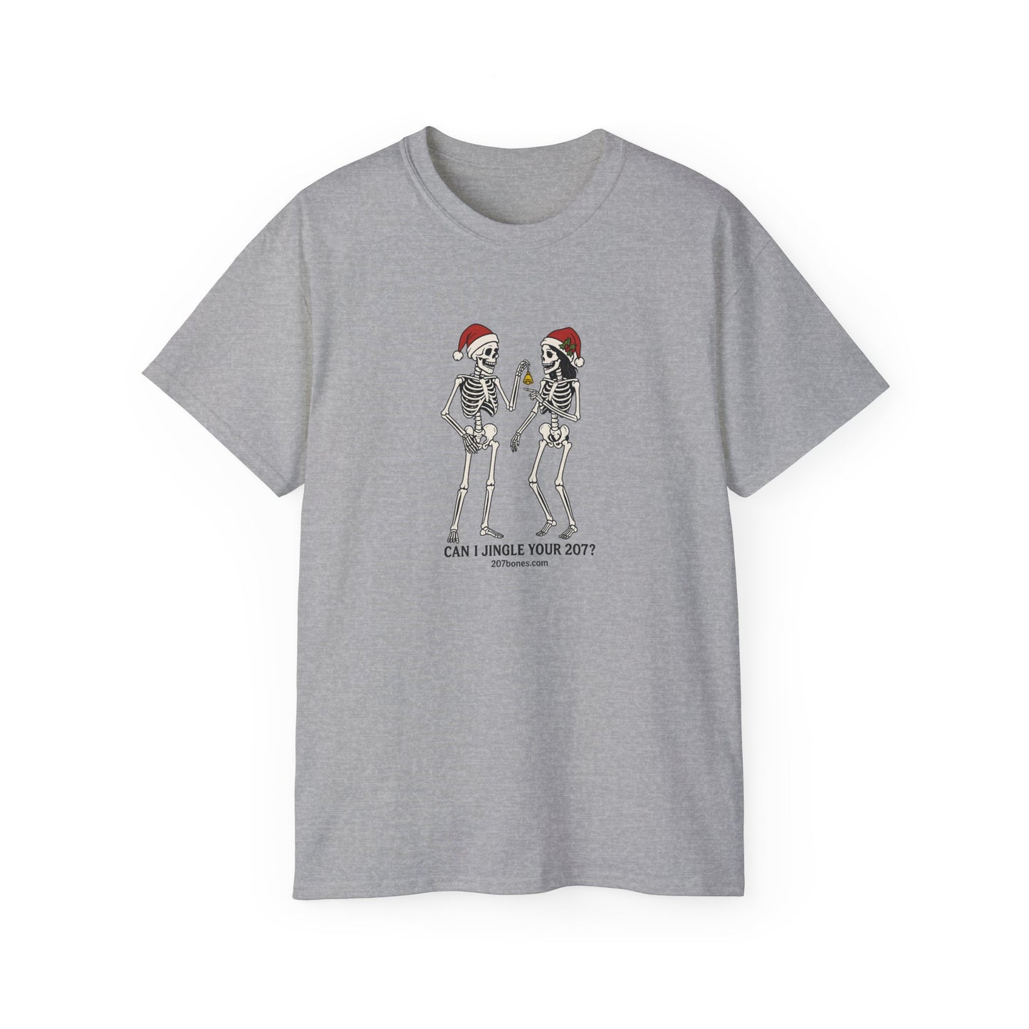 Humorous Skeleton Christmas Tee, Fun Holiday Shirt, Unisex Graphic T-Shirt, Gift for Halloween Lovers, Quirky Party Wear