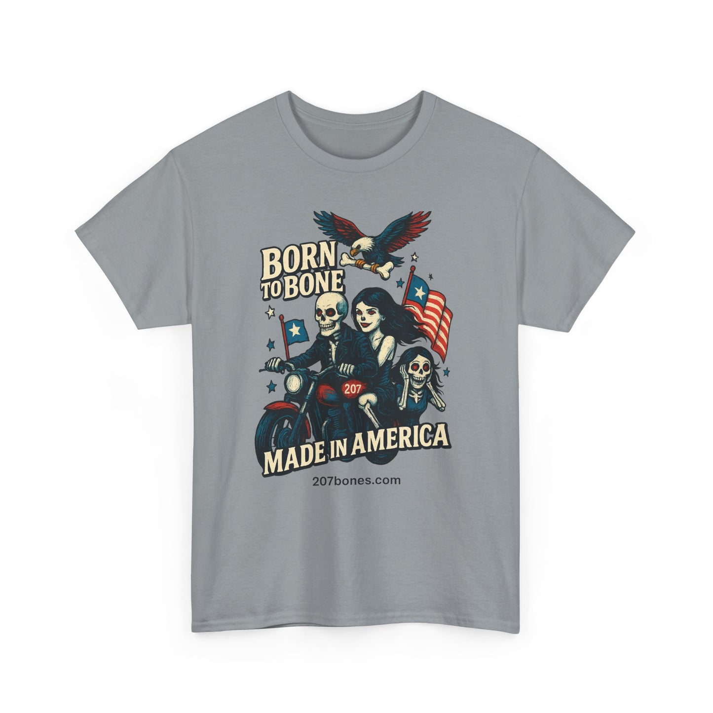 Vintage-Inspired Graphic T-Shirt, Born to Bone Tee, Patriotic Apparel, Unisex Tee for Motorcycle Enthusiasts, Made in America Shirt, [...]