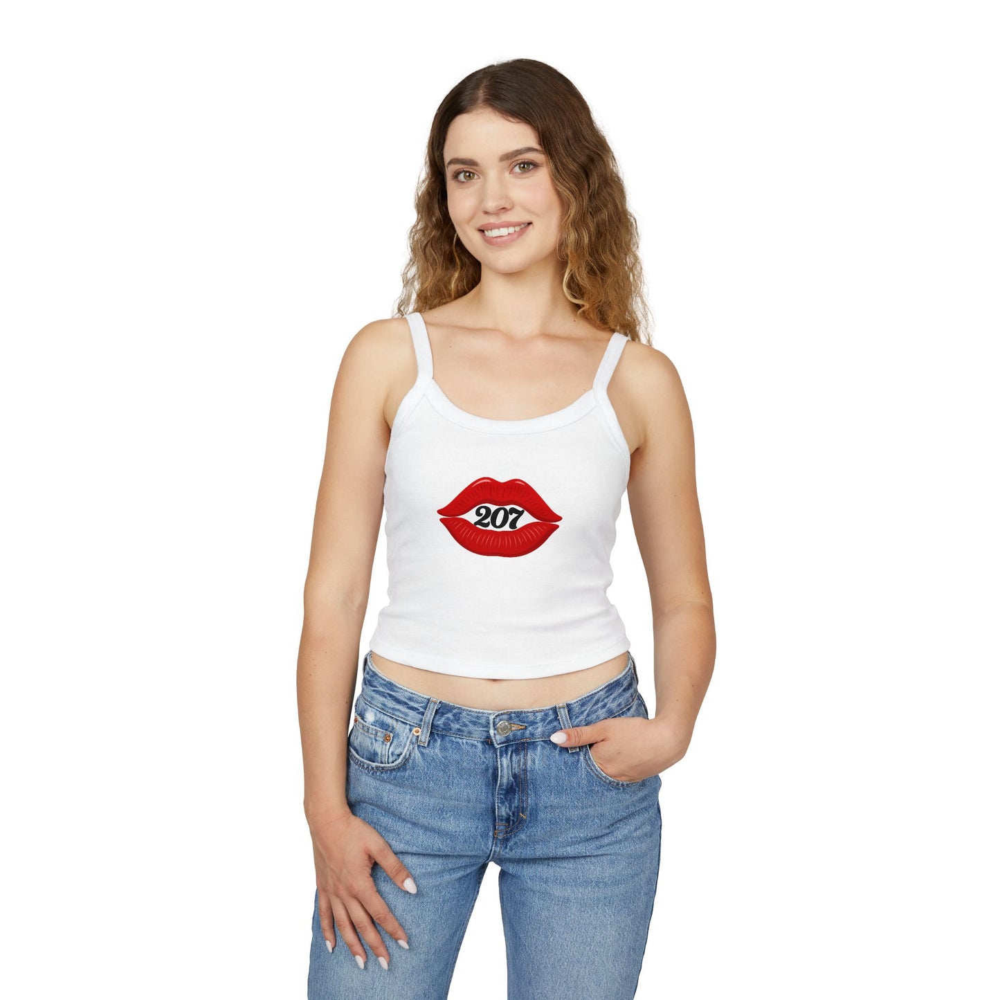 Chic Lip Print Tank Top - Women's Spaghetti Strap Top for Summer, BBQs, Casual Outings, Festivals, Holiday Gatherings, Cute Gift Idea