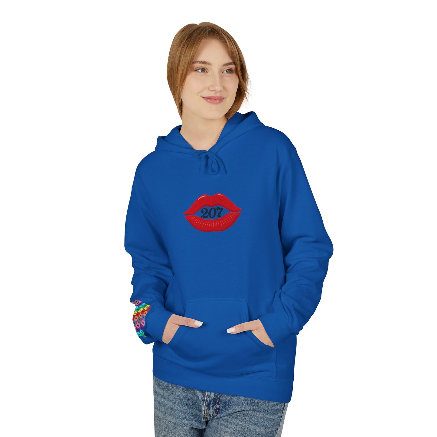 Kiss & Skull Graphic Fleece Hoodie - Trendy Unisex Sweatshirt for Casual Wear, Halloween, Party, Street Style, Gifts