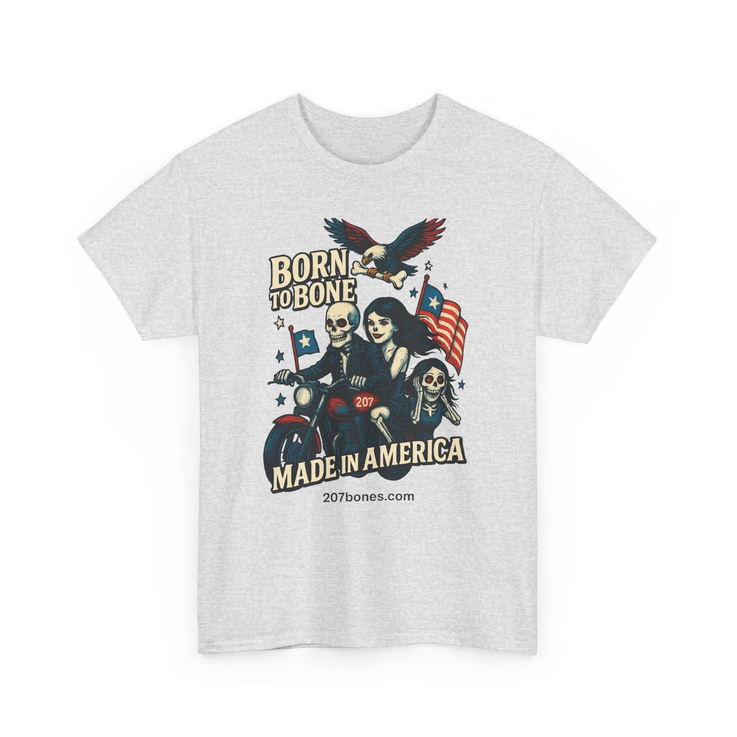 Vintage-Inspired Graphic T-Shirt, Born to Bone Tee, Patriotic Apparel, Unisex Tee for Motorcycle Enthusiasts, Made in America Shirt, [...]