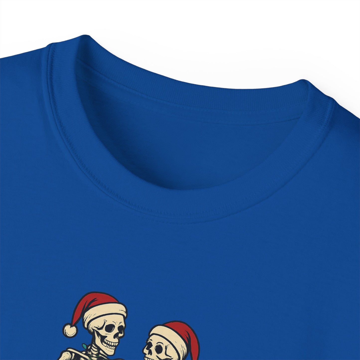 Holiday Skeleton T-Shirt, Funny Christmas Gift, Unisex Tee, Skeleton Lovers Apparel, Party Outfit, Quirky Holiday Top
