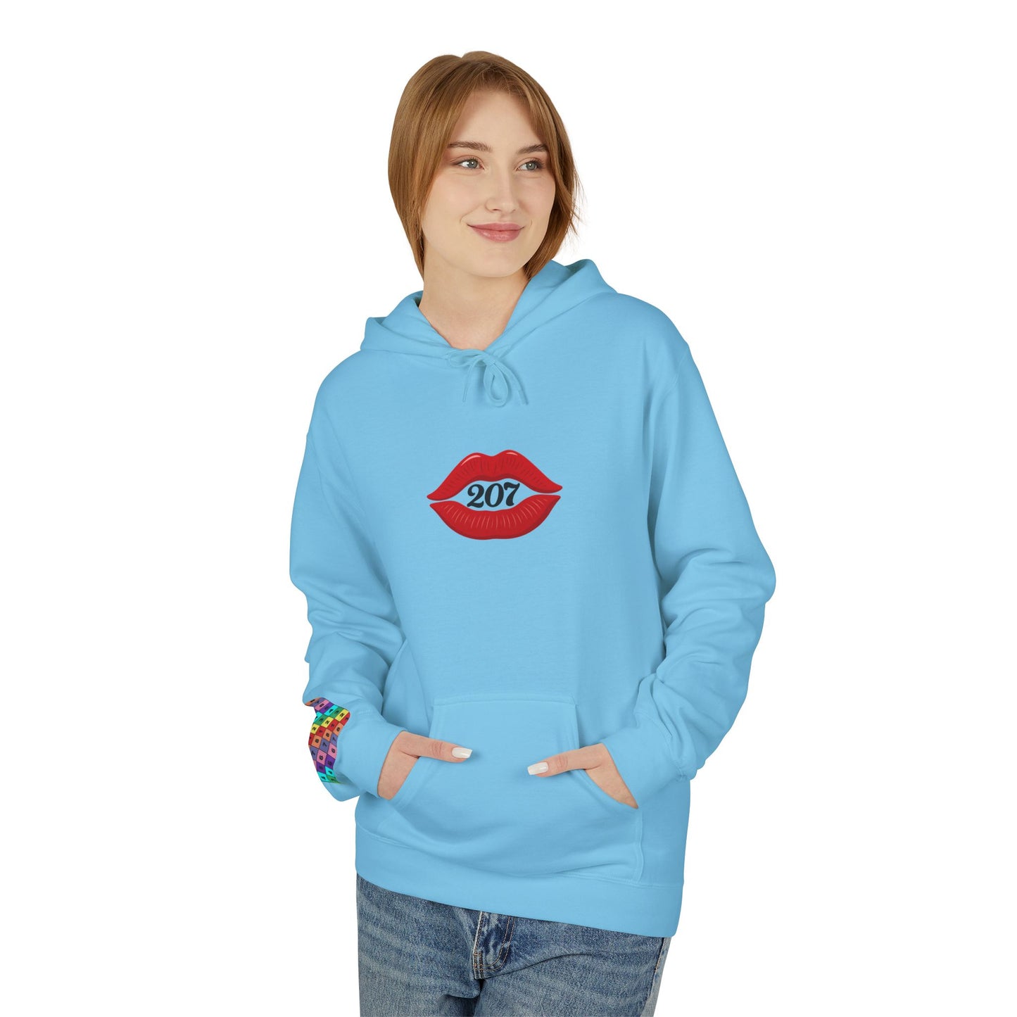 Kiss & Skull Graphic Fleece Hoodie - Trendy Unisex Sweatshirt for Casual Wear, Halloween, Party, Street Style, Gifts