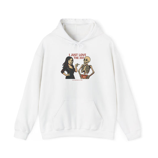 Skeleton Love Hoodie for Halloween, Cozy Unisex Sweatshirt, Fun October Fashion, Perfect Gift for Spooky Season, Trendy Fall Apparel