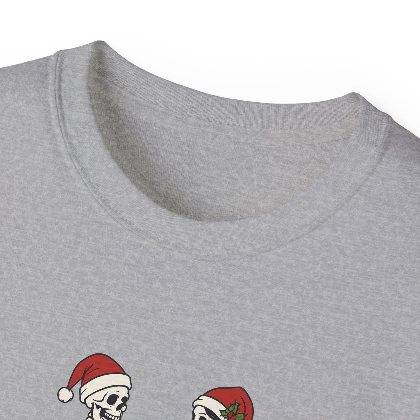 Humorous Skeleton Christmas Tee, Fun Holiday Shirt, Unisex Graphic T-Shirt, Gift for Halloween Lovers, Quirky Party Wear