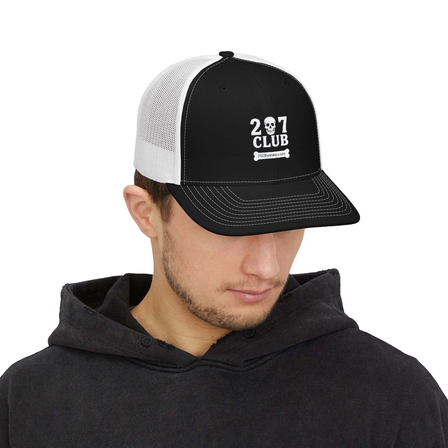 Skull Club Snapback Cap, Trendy Trucker Hat, Outdoor Adventure Gear, Casual Streetwear, Gothic Style Accessory